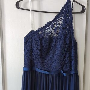 David's Bridal Navy One Shoulder Dress